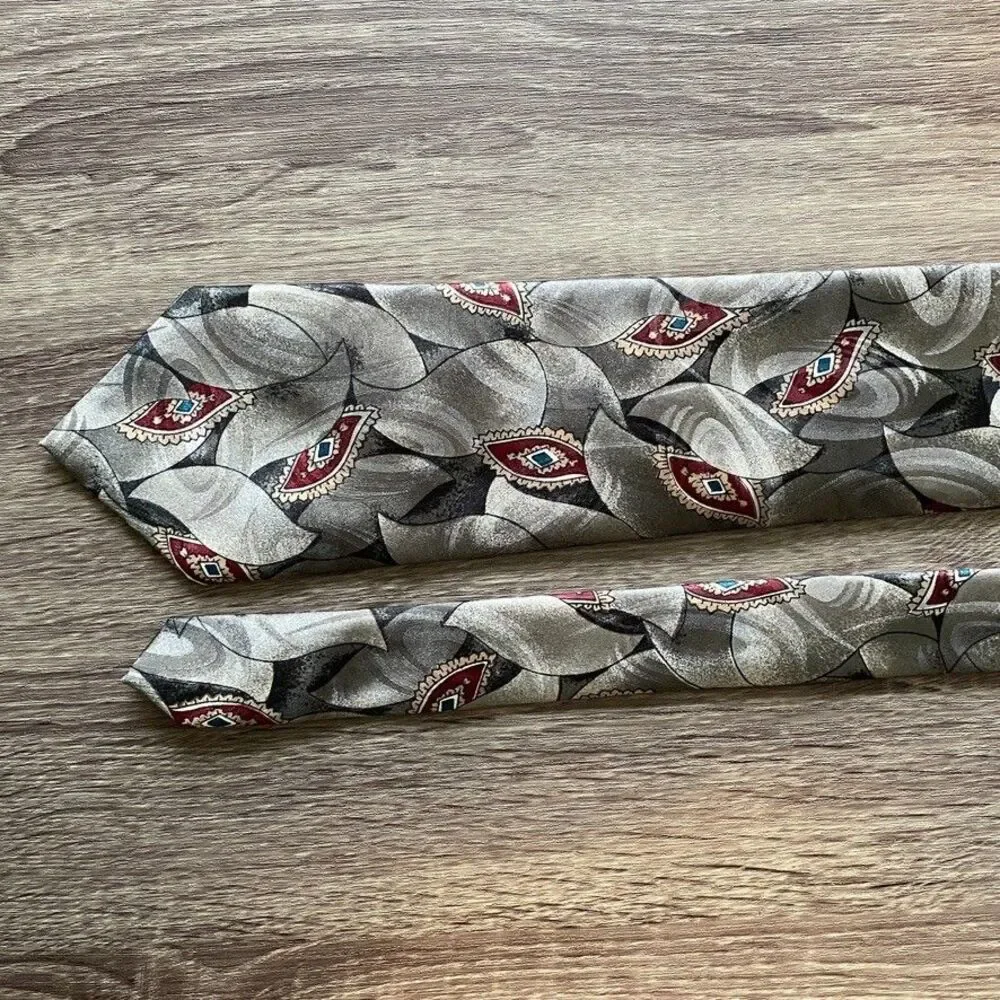 John Weitz Men's Gray Burgundy Geometric Satin NeckTie 56